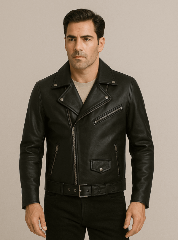 Black Full‑Grain Leather Biker Jacket