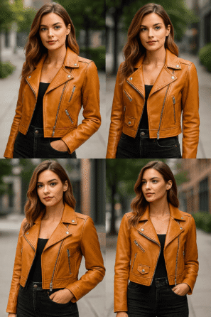 Women’s Tan Cropped Leather Jacket
