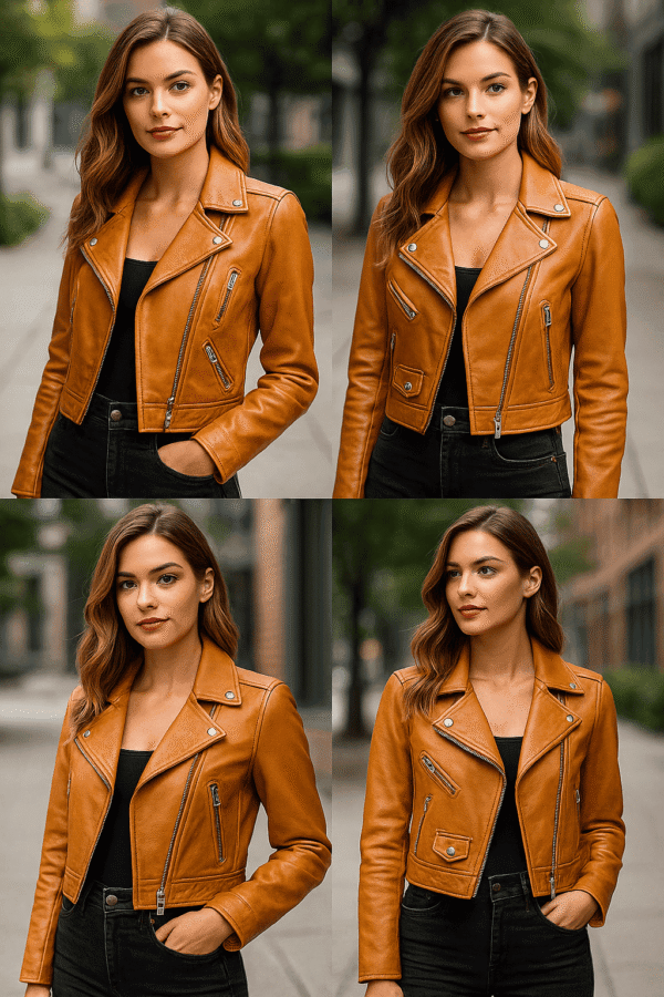 Women’s Tan Cropped Leather Jacket