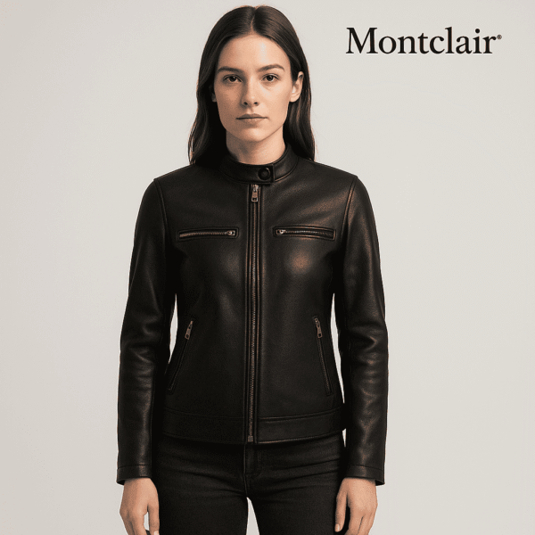 Women’s Cafe Racer Leather Jacket – (Jet Black)